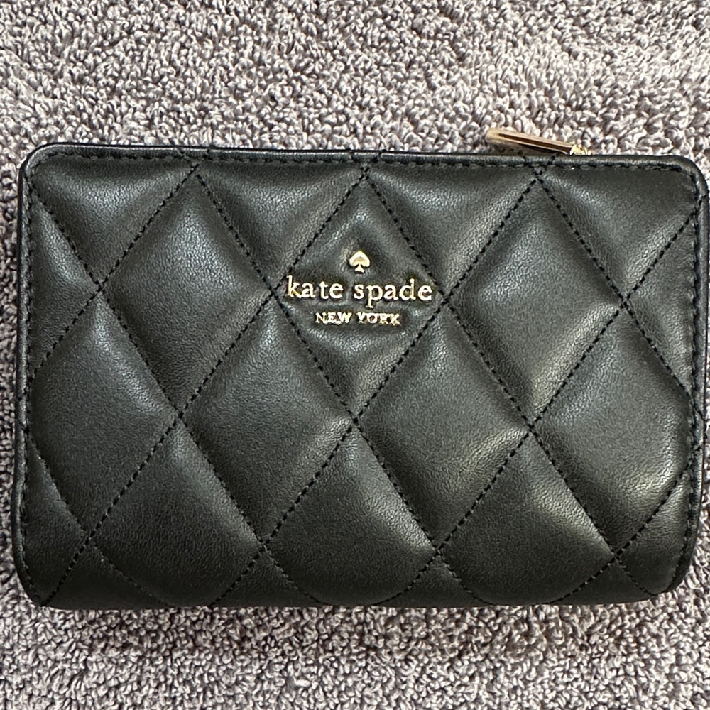Kate Spade Quilted Black Wallet with Gold Accents